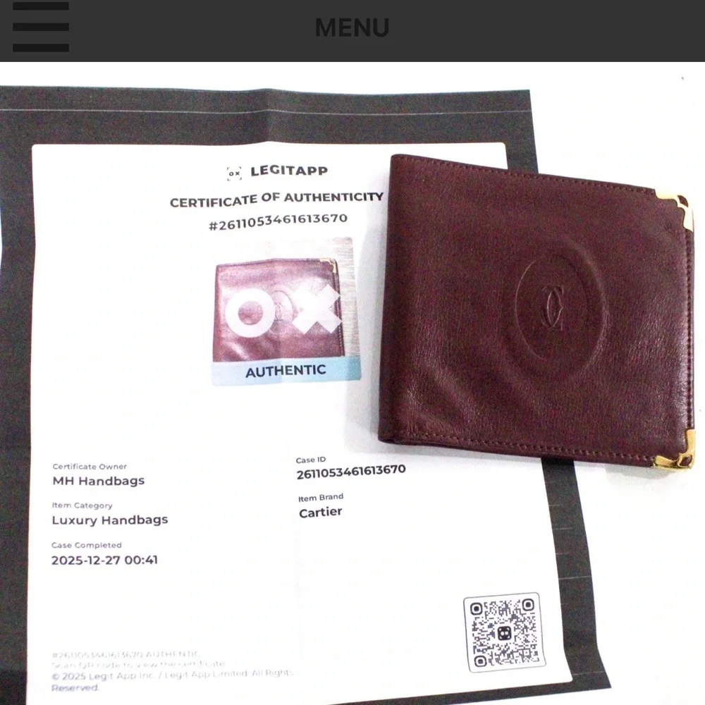 Authentic Cartier de Cartier Paris Bifold Wallet in Burgundy